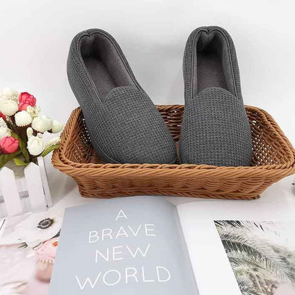 ofoot Womens Comfortable Memory Foam House Slippers Indoor Flat Shoes With Back Knit Waffle Cotton Terry Cloth Lining Non Slip Soles