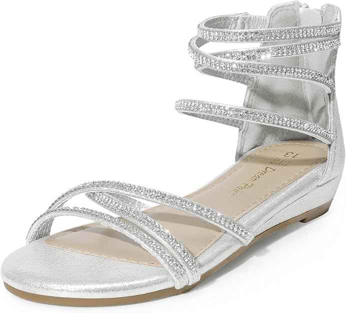 DREAM PAIRS Girls Ankle Strap Flat Sandals Summer Dressy Strappy Gladiator Rhinestones Platform Low Heels Shoes (size 2)