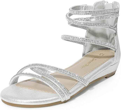 DREAM PAIRS Girls Ankle Strap Flat Sandals Summer Dressy Strappy Gladiator Rhinestones Platform Low Heels Shoes (size 2)