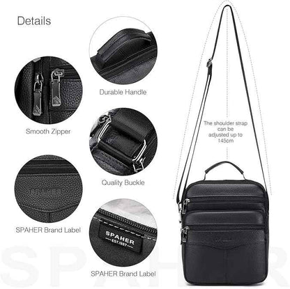 Mens Leather Crossbody Bags Messenger Bag Shoulder Bag Business Satchel Fashion Travel Bag Handbag Adjustable Shoulder Strap