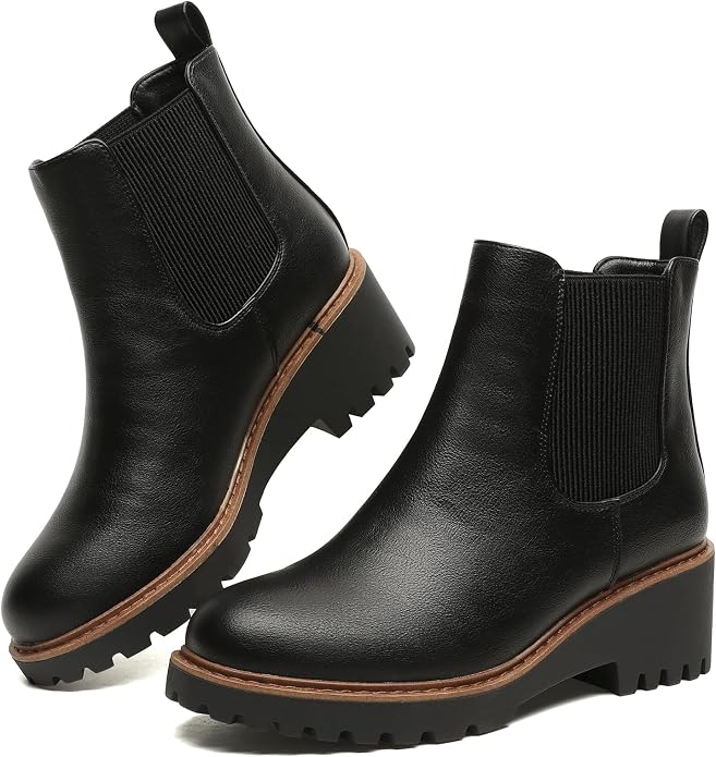 Womens Chelsea Wedge Boots Elastic Platform Slip on Waterproof Ankle Booties