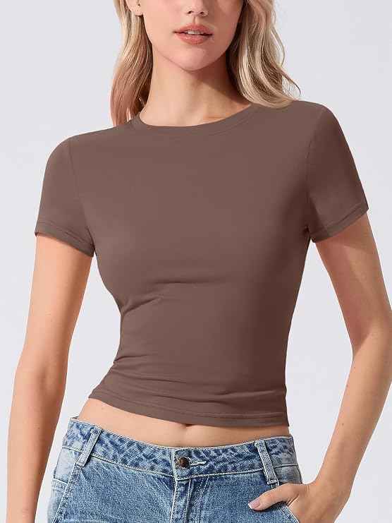 Womens Basic T Shirts Short Sleeve Slim Fit Tops Summer Crew Neck Soft Stretchy Tee Casual