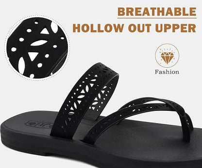 Flip Flops for Womens, Flat Dressy Thong Sandals Square Toe with Fashion Summer Beach Comfortable Slip On Rubber Soles