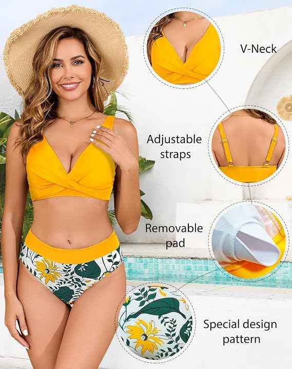 Bikini Sets for Women Two Piece Swimsuits Twist Front High Waisted Bottom Women&