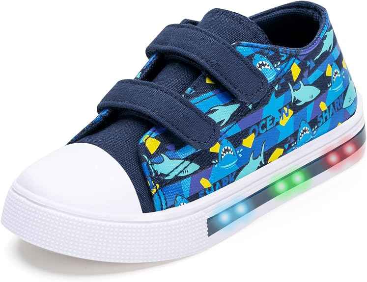 Boys Girls Light Up Trainers Toddler Canvas Shoes Kids Easy Fasten Walking Shoes with Hook and Loops