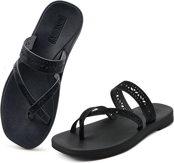 Flip Flops for Womens, Flat Dressy Thong Sandals Square Toe with Fashion Summer Beach Comfortable Slip On Rubber Soles
