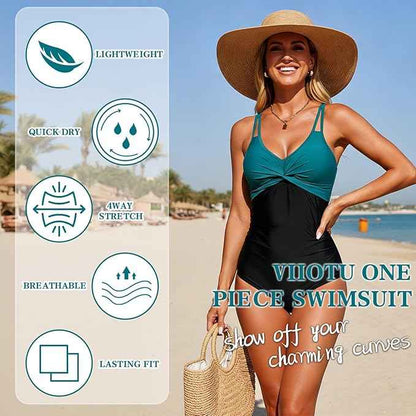 One Piece Swimming Costume, Elegant Tummy Control Swimsuit Ruched Swimwear, Adjustable Soft Straps Removable Pads Comfortable Premium Swimwear