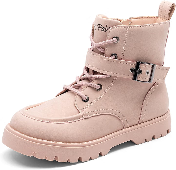 DREAM PAIRS Girls Boots Boys Ankle Lace-up with Buckle Strap Combat boot