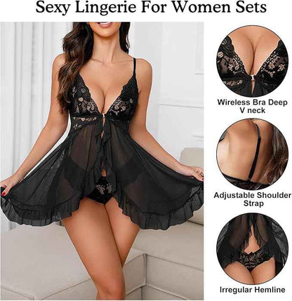 mini kitty Babydoll Lingerie Set Soft Lace