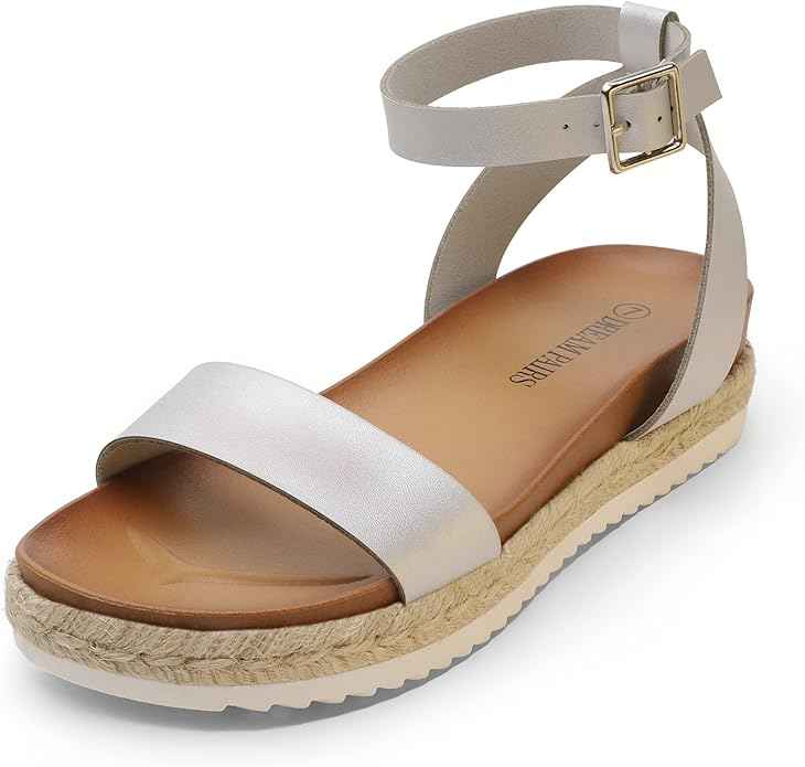 Womens Open Toe Espadrilles Dressy Platform Sandals Slip on Elastic Ankle Strap Wedges Sandals (kathy)