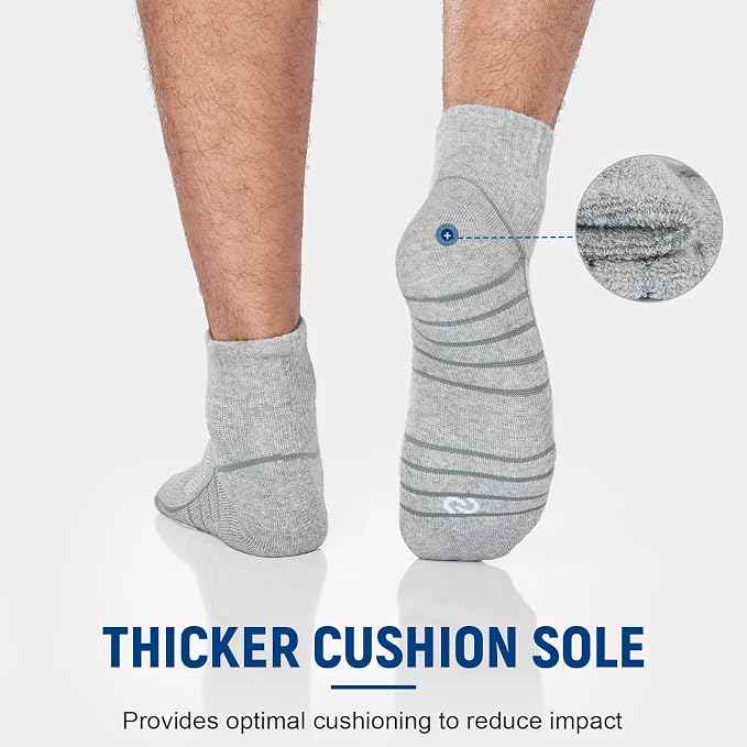 Sports Quarter Ankle Socks, Cushioned Anti-Blister Cotton Trainer Running Athletic Socks for Men