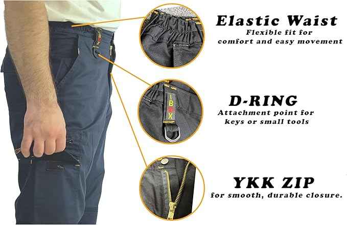 IBEX TR5 Men’s Cargo Work Trousers with Knee Pad Pockets - Heavy Duty Builder Pants with Multi-Pocket, Elastic Waist, Twin Belt Loops &amp; YKK Zip - Durable Workwear Combat Trousers