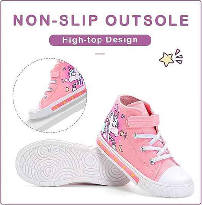 Girls Trainers Kids High-Top Flashing Canvas Shoes