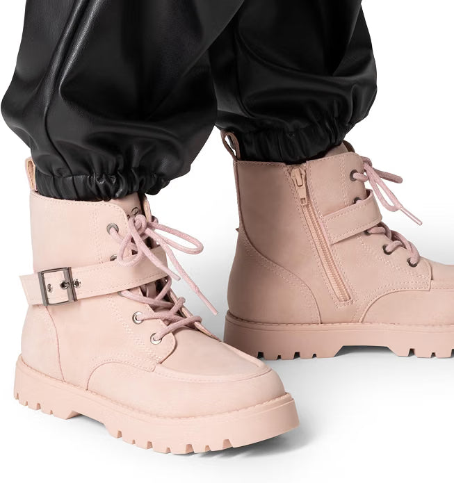 DREAM PAIRS Girls Boots Boys Ankle Lace-up with Buckle Strap Combat boot