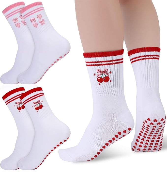 2 Pairs Non Slip Yoga Grip Womens Pilates Socks for Women Cute Anti Slipper Grippy Ladies Socks for for Home Gym Barre Sport Fitness Dance Ballet