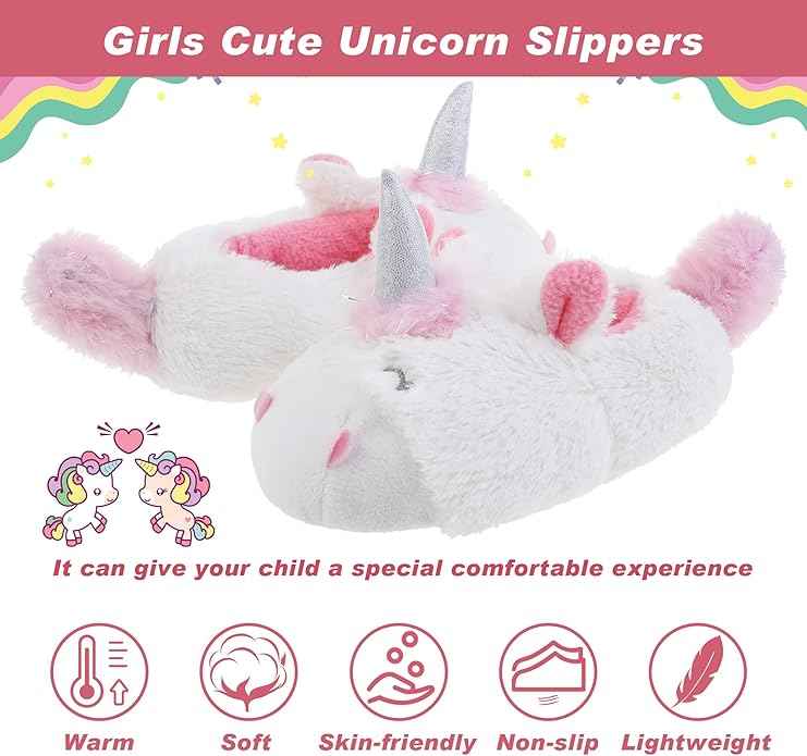 Girls Slippers for Kids Cute animal House Shoes Non-Slip Rubber Sole Indoor Size 3-4
