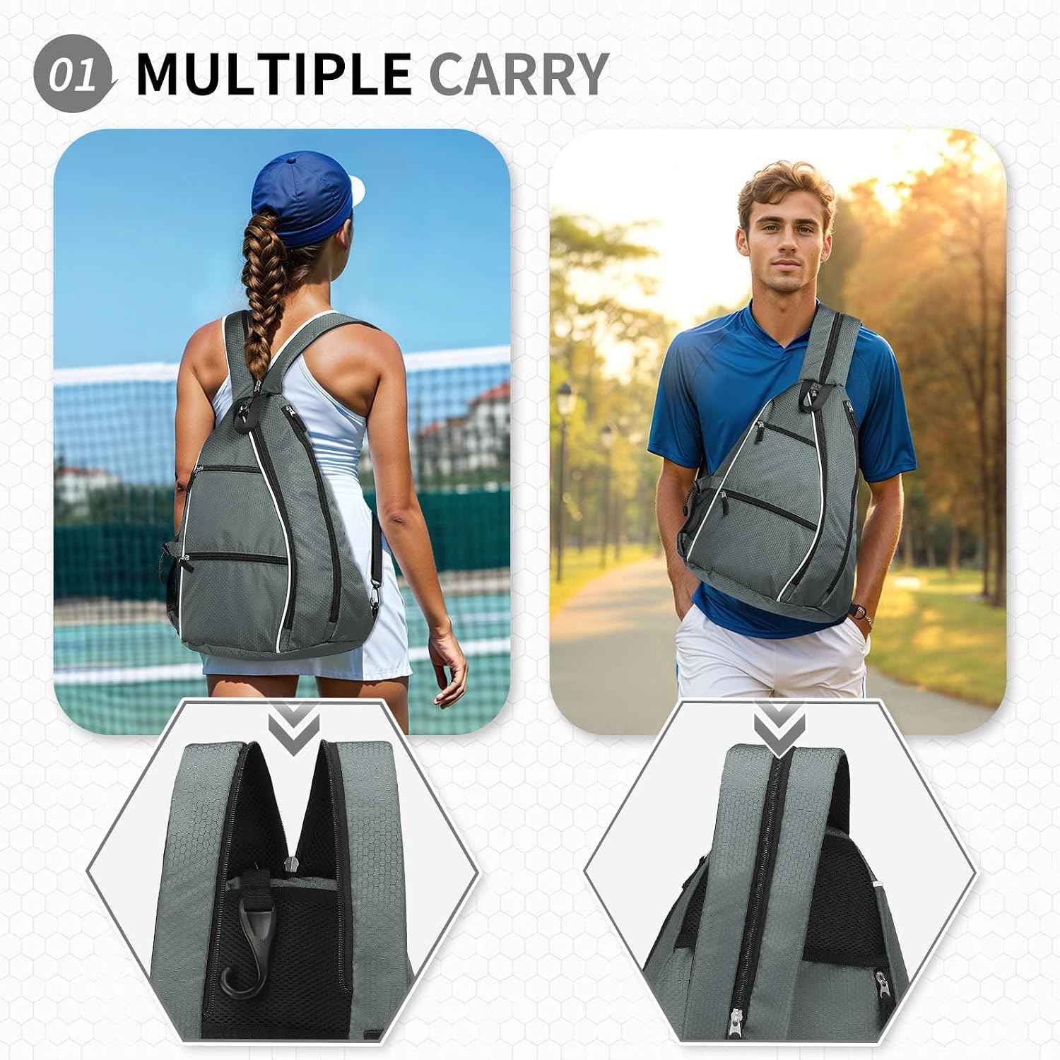 Pickleball Sling Bags 32L Convertible Reversible Paddle Rackets Bag Lightweight Casual Pack for Men Women Ladies