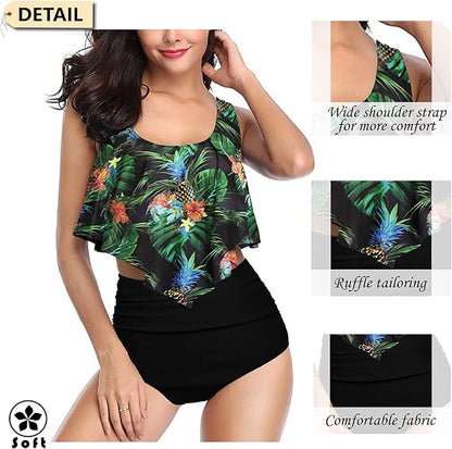 Swimsuit for Women Top Ruffled High Waist Swimwear Two Pieces Bathing Suits Bikini Sets