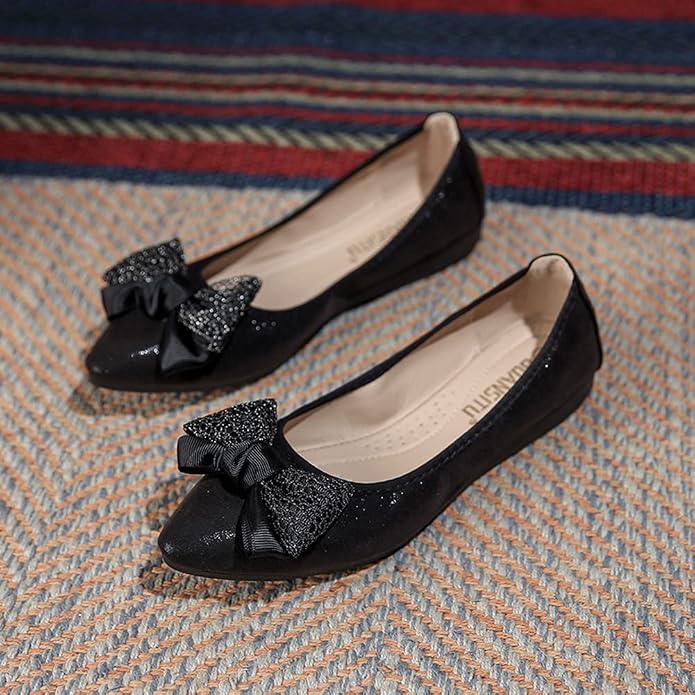 Womens Ballet Flats Sparkly Comfortable Casual Pointed Toe Bow-Knot Slip on Wedding Ballerina Dressy Flats Shoes