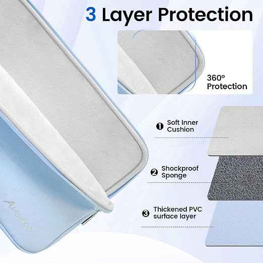 15.6 inch Laptop Sleeve Leather Case, Water Resistant Puffy Protective Laptop Bag for Macbook Air 15 inch/Macbook Pro 16 inch/HP/LENOVO/ACER/ASUS/DELL Chromebook Matebook 15.6