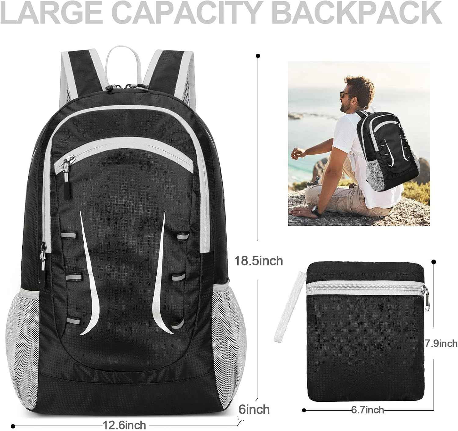 Lightweight Foldable Backpacks, 30L Packable Waterproof Small Hiking Bags
