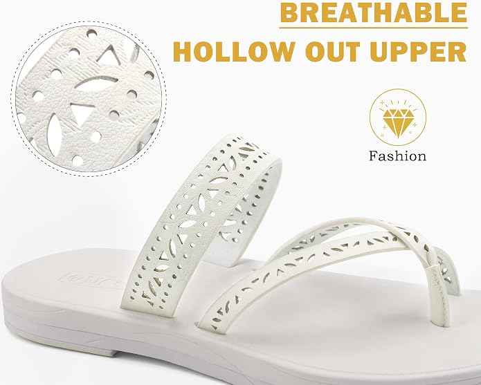 Flip Flops for Womens, Flat Dressy Thong Sandals Square Toe with Fashion Summer Beach Comfortable Slip On Rubber Soles
