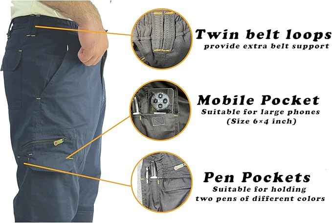 IBEX TR5 Men’s Cargo Work Trousers with Knee Pad Pockets - Heavy Duty Builder Pants with Multi-Pocket, Elastic Waist, Twin Belt Loops &amp; YKK Zip - Durable Workwear Combat Trousers