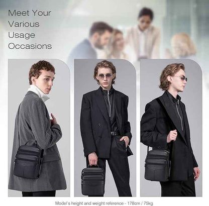 Mens Leather Crossbody Bags Messenger Bag Shoulder Bag Business Satchel Fashion Travel Bag Handbag Adjustable Shoulder Strap