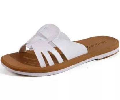 Slides for Womens, Flat Dressy Square Toe Summer Beach Sandals for Woman with Comfortable Non-slip Rubber Soles
