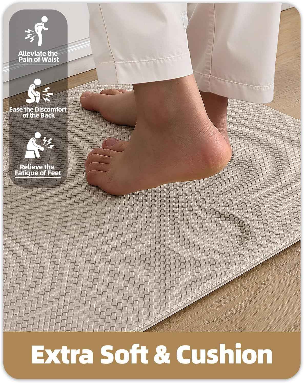 olor G Kitchen Mat 44 x 150 cm, Heavy Duty Anti Fatigue Rug Waterproof, Non-slip, Oil Resistant Leather Floor Mat for Standing Desk