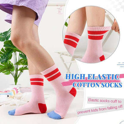 Girls Socks Kids Athletic Crew Sport Cotton Trainer Breathable Calf Softs Socks 6 Pairs