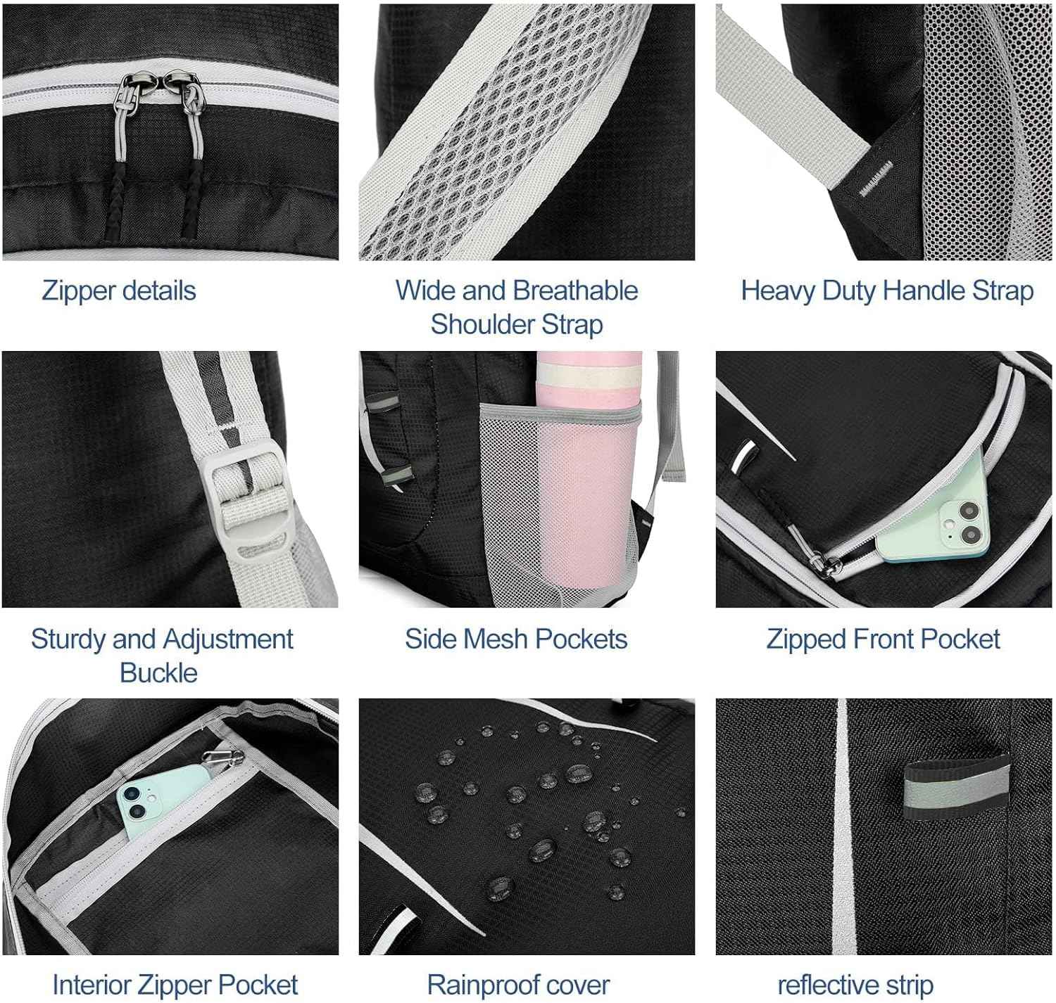 Lightweight Foldable Backpacks, 30L Packable Waterproof Small Hiking Bags