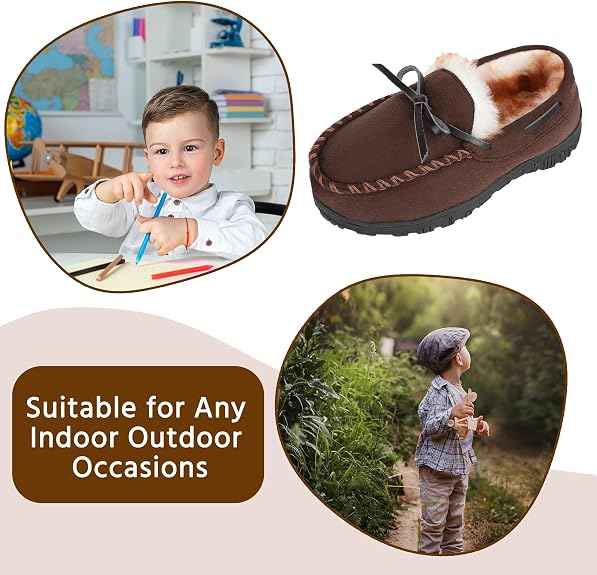 MIXIN Boys House Slippers Memory Foam Moccasin Shoes Furry Plush Lining Non Slip Indoor