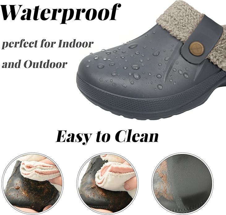 ChayChax Womens Mens Fur Lined Clogs Waterproof Winter Fuzzy Slippers Indoor Ourdoor