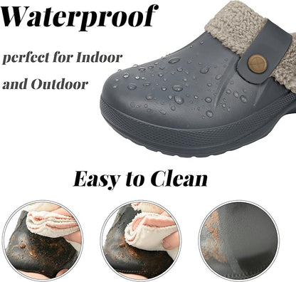 ChayChax Womens Mens Fur Lined Clogs Waterproof Winter Fuzzy Slippers Indoor Ourdoor