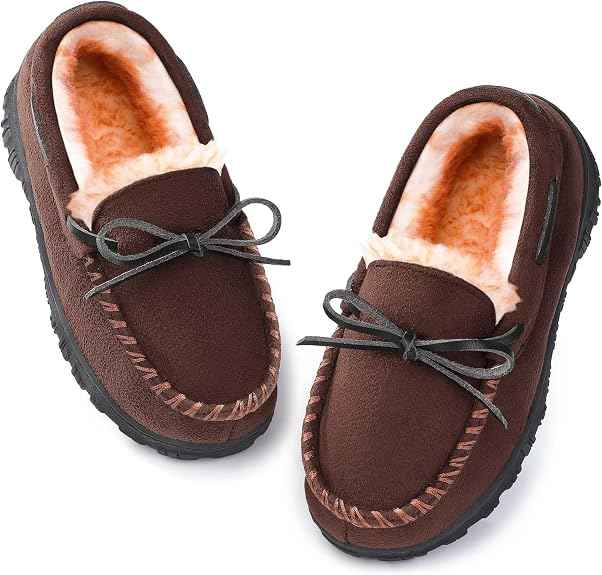 MIXIN Boys House Slippers Memory Foam Moccasin Shoes Furry Plush Lining Non Slip Indoor
