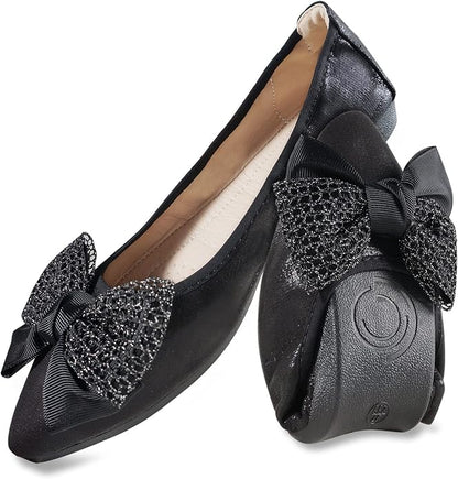 Womens Ballet Flats Sparkly Comfortable Casual Pointed Toe Bow-Knot Slip on Wedding Ballerina Dressy Flats Shoes