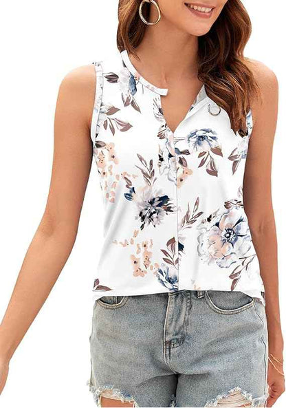 WNEEDU Womens Sexy Sleeveless Tank Tops Summer Elegant V Neck Vest Top Ladies Loost Fit Trendy Shirts Blouse