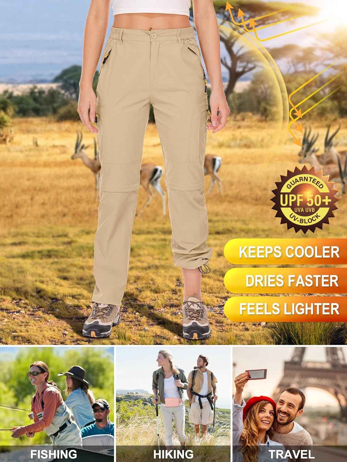 Jessie Kidden Walking Trousers Women Cargo Pants Waterproof Summer Lightweight Quick Dry Convertible Stretch Outdoor Casual UPF 50 Running Cycling Zip Off