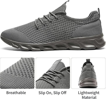 Linenghs Mens Running Shoes Tennis Gym Sneakers Casual Slip On Walking Lightweight Athletic Mesh Workout Breathable Fashion Sports Shoes