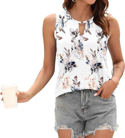 WNEEDU Womens Sexy Sleeveless Tank Tops Summer Elegant V Neck Vest Top Ladies Loost Fit Trendy Shirts Blouse