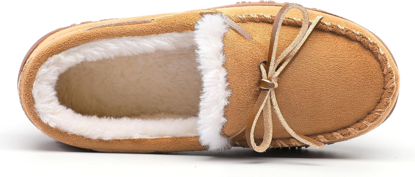 Boys Moccasin Slippers Memory Foam Kids House Shoes Nonslip Indoor &amp; Outdoor Slippers With Bow Tie
