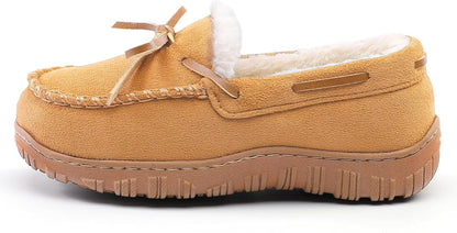 Boys Moccasin Slippers Memory Foam Kids House Shoes Nonslip Indoor &amp; Outdoor Slippers With Bow Tie