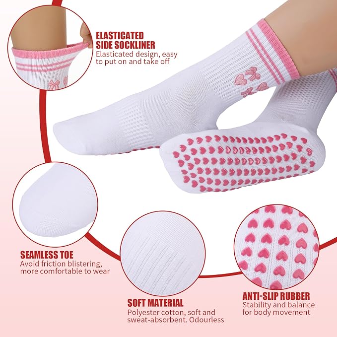 2 Pairs Non Slip Yoga Grip Womens Pilates Socks for Women Cute Anti Slipper Grippy Ladies Socks for for Home Gym Barre Sport Fitness Dance Ballet