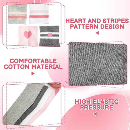 8 Pairs Striped Flowers Heart Cotton Girls Crew Socks | 80% Cotton, Soft Stretch Rib Cuff, for 3-14 Years Old, School Casual Daily Wear