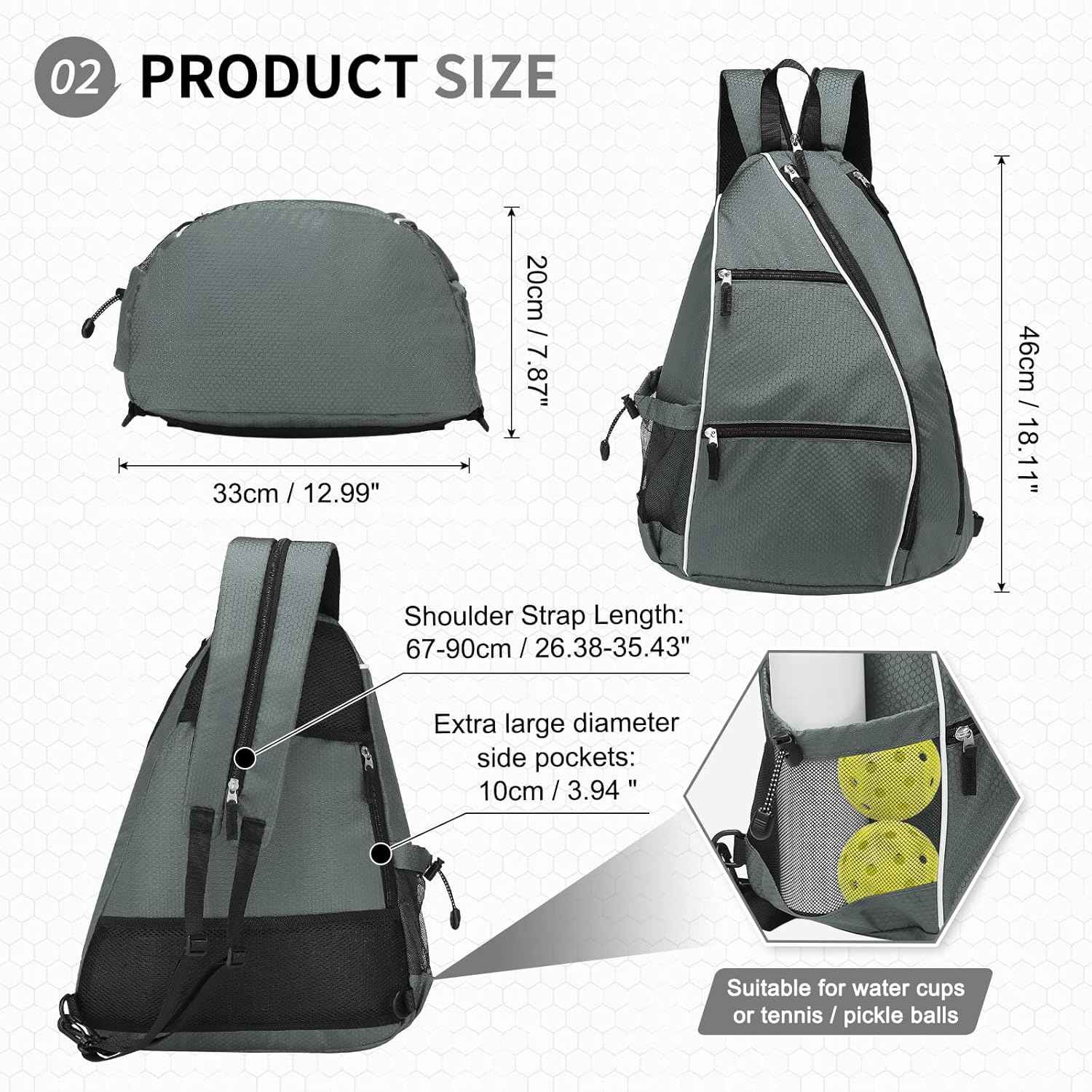 Pickleball Sling Bags 32L Convertible Reversible Paddle Rackets Bag Lightweight Casual Pack for Men Women Ladies