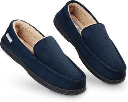 DUNLOP Moccasin Slippers Men with Memory Foam &amp; Faux Sheepskin Lining - Comfortable Indoor Outdoor Loafers with Non-Slip Rubber Sole for House Wear Size 12