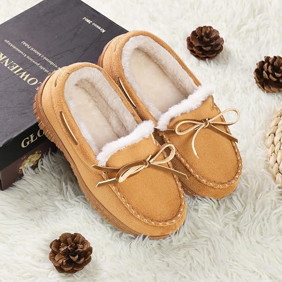 Boys Moccasin Slippers Memory Foam Kids House Shoes Nonslip Indoor &amp; Outdoor Slippers With Bow Tie