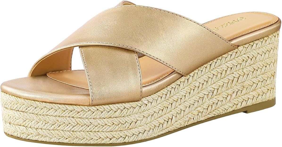 PIZZ ANNU Womens Platform Sandals Wedge Espadrille Slip on Crossover Slides Ladies Open Toe Summer Chunky Shoes