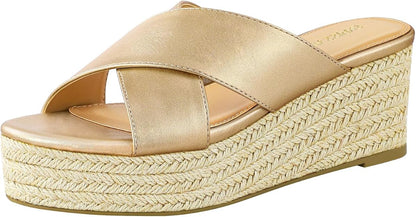 PIZZ ANNU Womens Platform Sandals Wedge Espadrille Slip on Crossover Slides Ladies Open Toe Summer Chunky Shoes